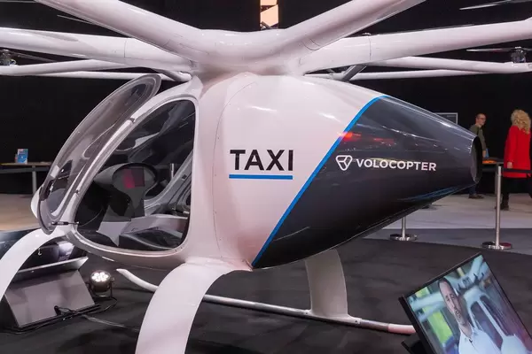 Volocopter Taxi von der Seite mit Einblick in den Innenraum