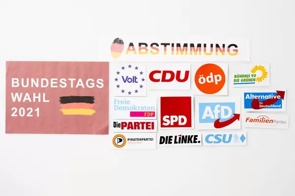 Volt, CDU, die Grünen, FDP, CSU, AfD, die Linke, die Piratenpartei vor der Bundestagswahl 2021