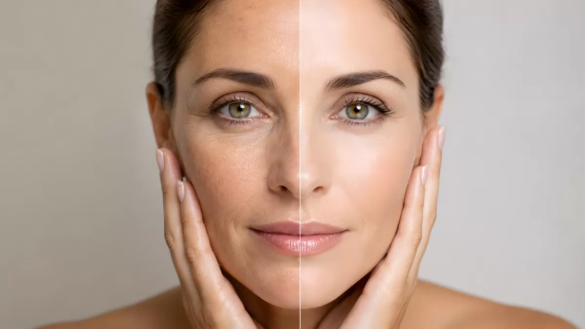 Vorher-Nachher Vergleich Hautpflege Anti-Aging Frau