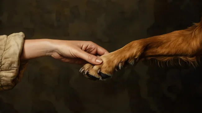 Vorsichtige Berührung eines treuen Hundes