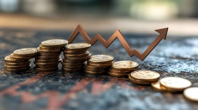 Wachsende Münzenstapel mit Aufwärtstrend-Symbol