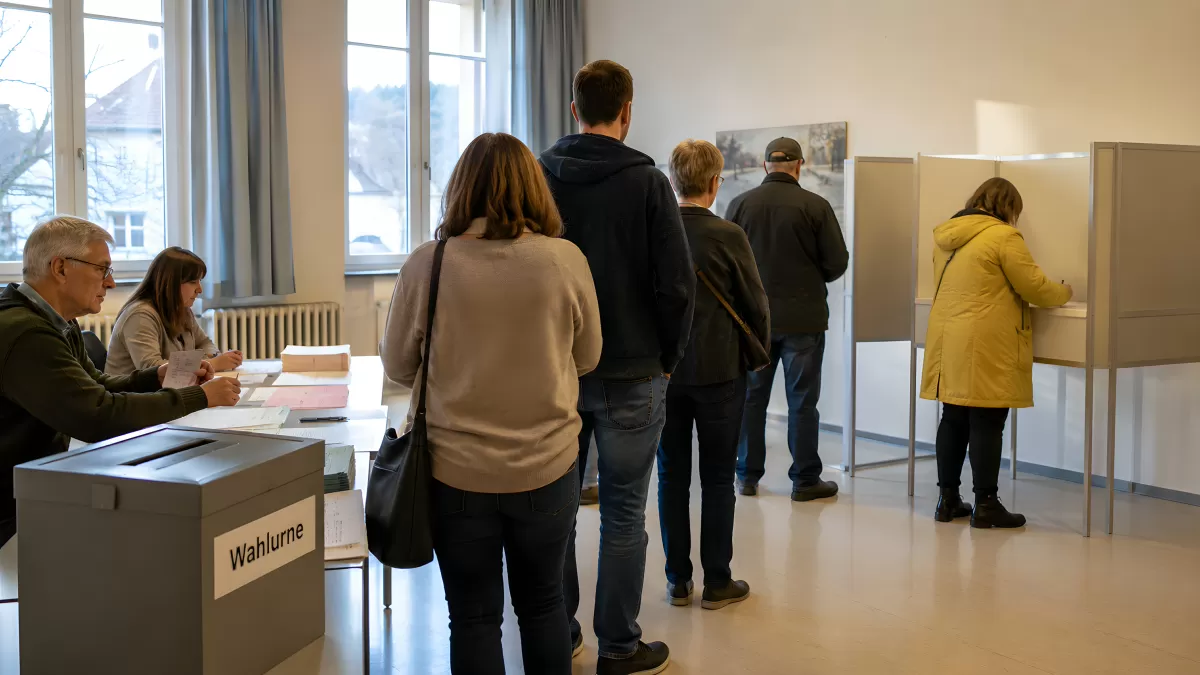 Wähler an der Wahlurne in deutschem Wahllokal
