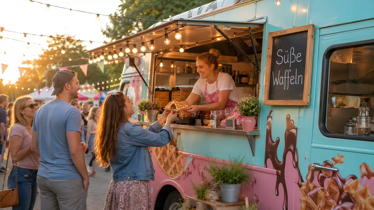 Waffel-Food-Truck auf einem Straßenfest im Sommer