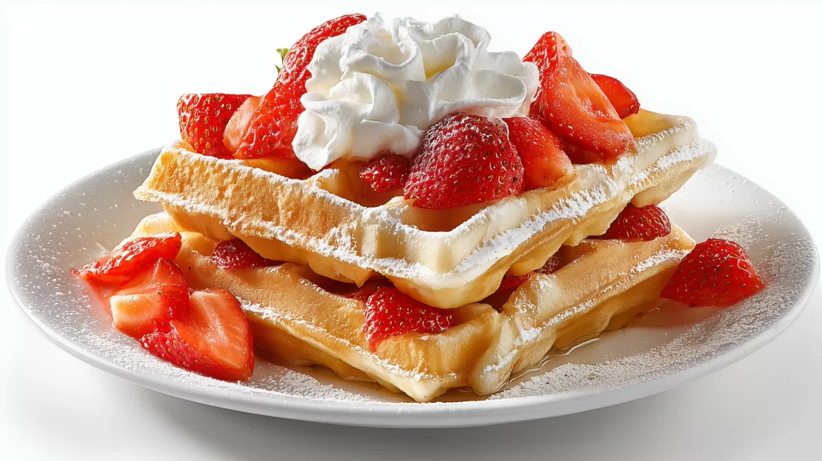 Waffeln mit frischen Erdbeeren und Schlagsahne