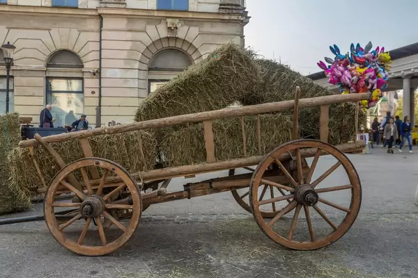 Wagon with hay on square in Ljubljana, Slovenia