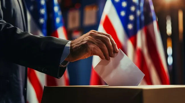 Wahl in den USA: Stimmzettel in Urne werfen