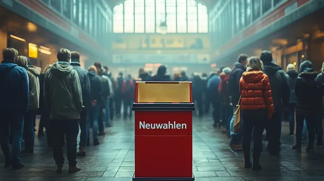 Wahlurne in belebtem Bahnhofsgebäude