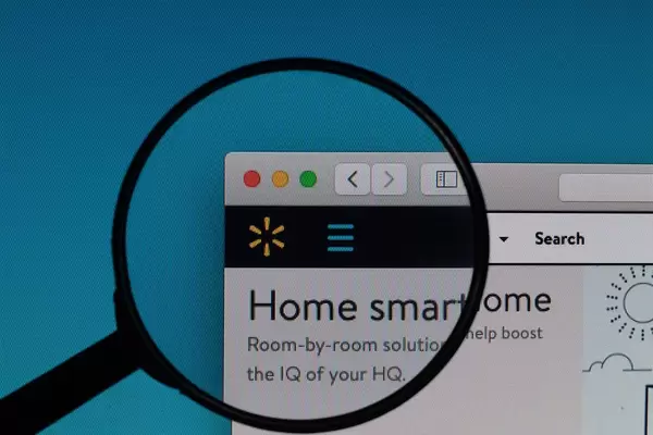 Walmart logo under magnifying glass