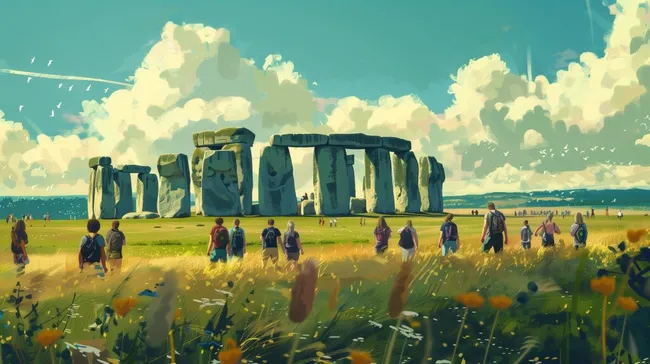 Wanderer erkunden die imposante Ruinen von Stonehenge