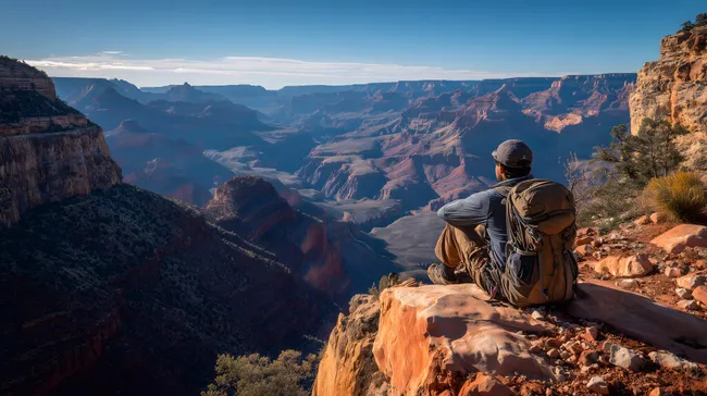 Wanderer genießt Ausblick auf den Grand Canyon