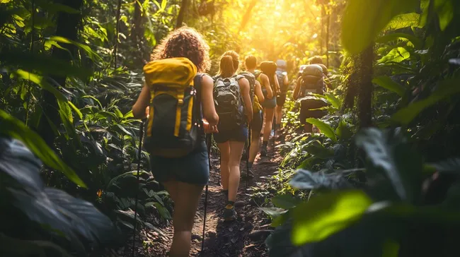 Wandergruppe im tropischen Dschungel