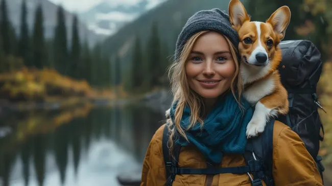 Wanderin mit Hund in malerischer Berglandschaft