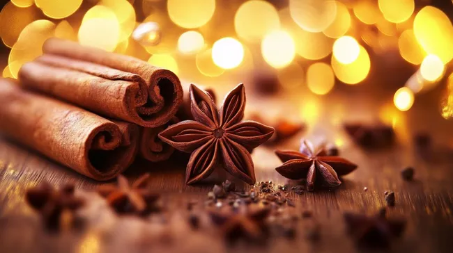 Warme Wintergewürze mit Bokeh-Effekt