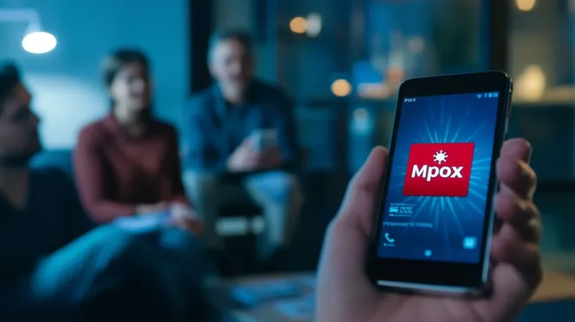 Warnung vor Affenpocken auf Smartphone in urbaner Umgebung