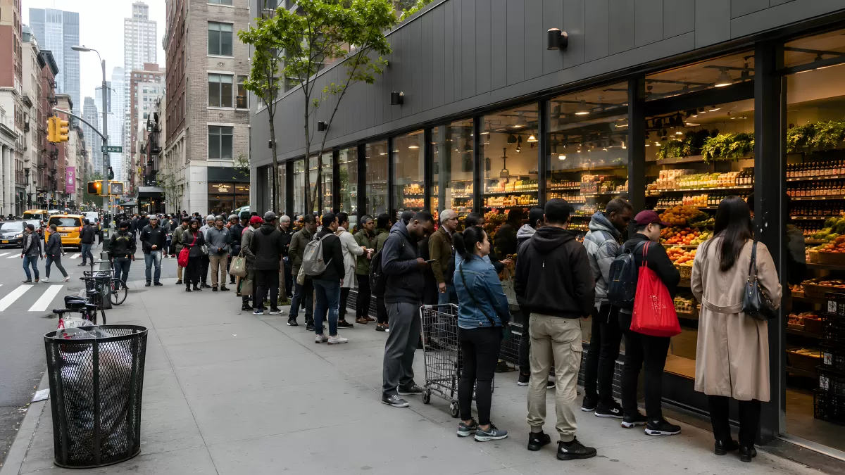 Warteschlange vor Supermarkt in New York City