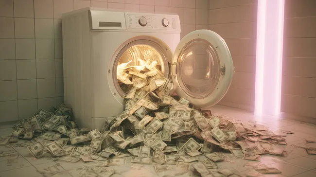 Waschmaschine voller Geldscheine - Symbol der Geldwäsche