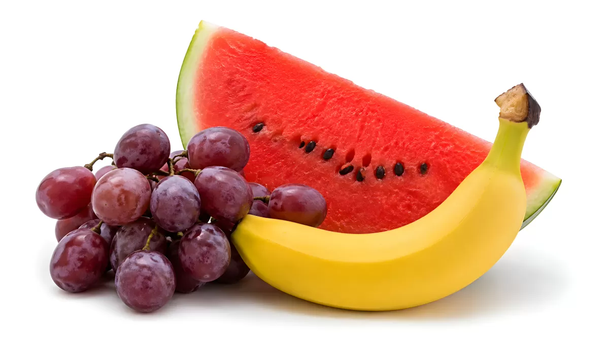 Wassermelone, Banane und rote Weintrauben