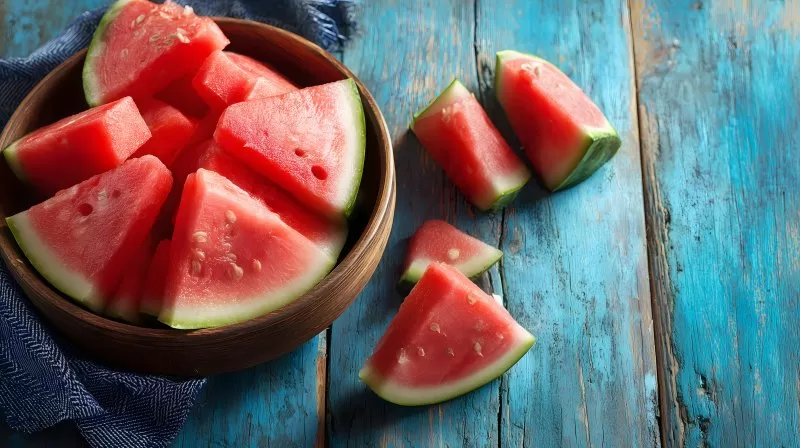 Wassermelonenstücke auf Holz