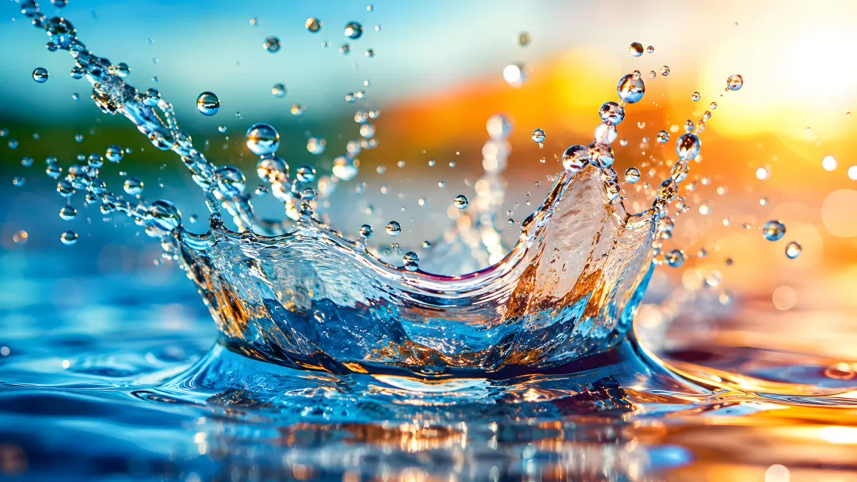 Wassertropfen-Spritzer in Nahaufnahme bei Sonnenlicht