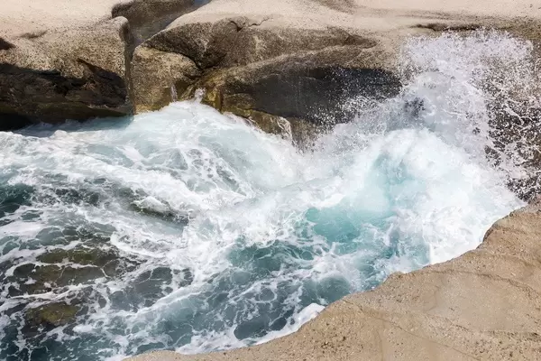 Waves hitting the rocks at Sarakiniko, Milos, Cyclades, Greece