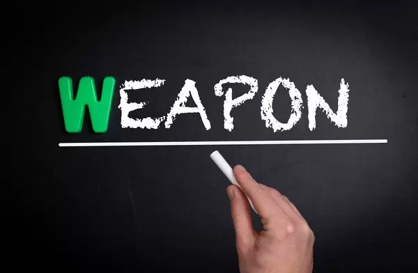 Weapon text on blackboard