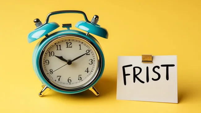 Wecker und Notizzettel vor gelbem Hintergrund