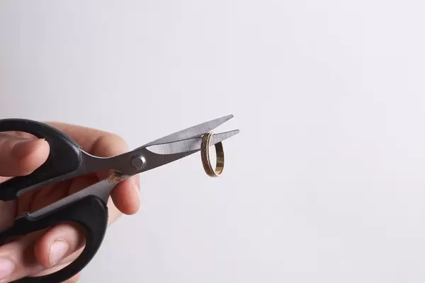Wedding ring and scissors