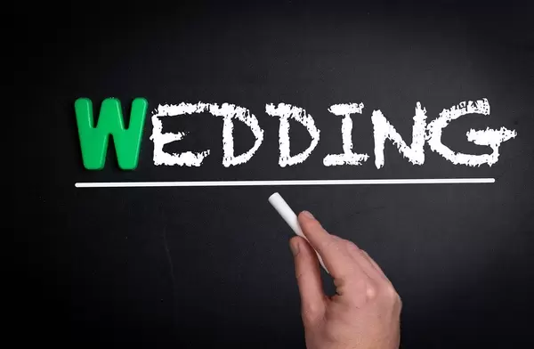 Wedding text on blackboard