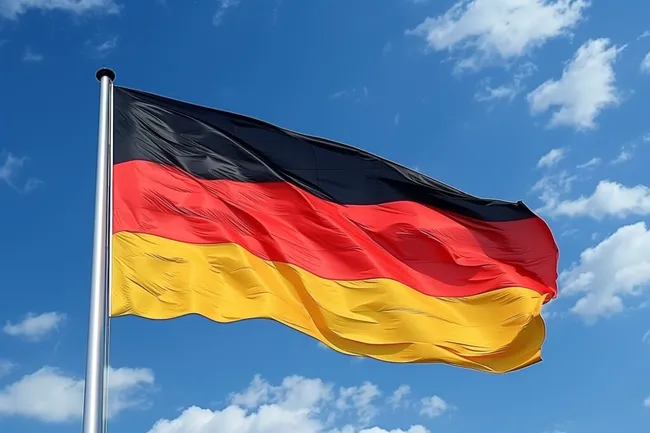 Wehende deutsche Flagge vor Wolkenhimmel