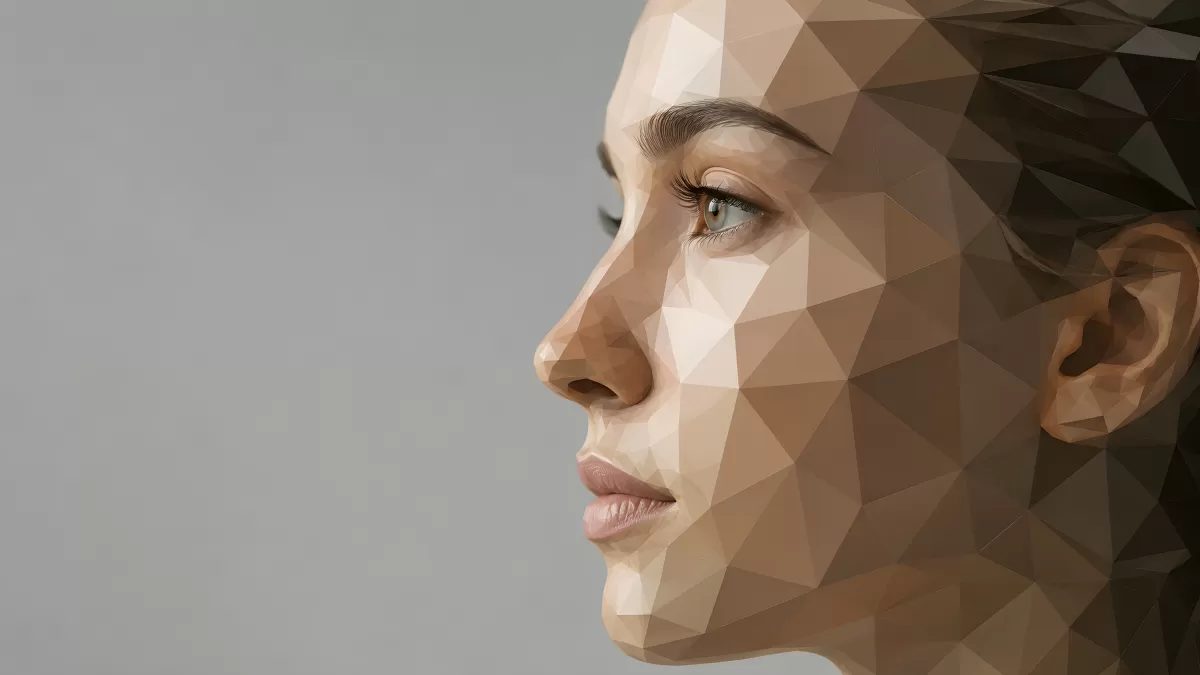 Weibliches Gesicht als geometrische Low-Poly-Illustration
