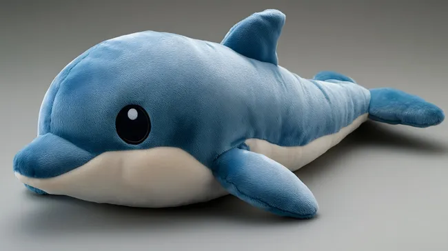 Weiches Plüschtier in Form eines blauen Delfins