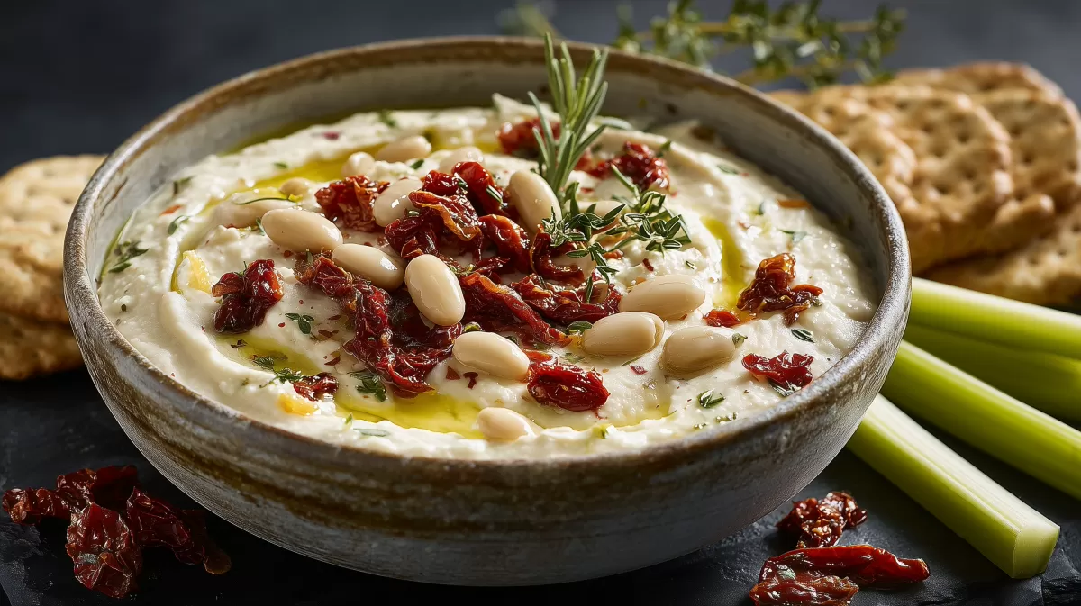 Weie Bohnen Dip mit getrockneten Tomaten in Schüssel