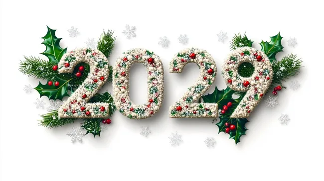 Weihnachten 2029 - Festliche Tannenzweige und Schneeflocken