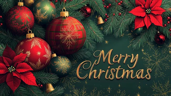 Weihnachten mit Baumschmuck und Blüten kostenlos herunterladen