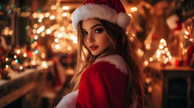 Weihnachtlich gekleidetes Mädchen in winterlicher Stimmung