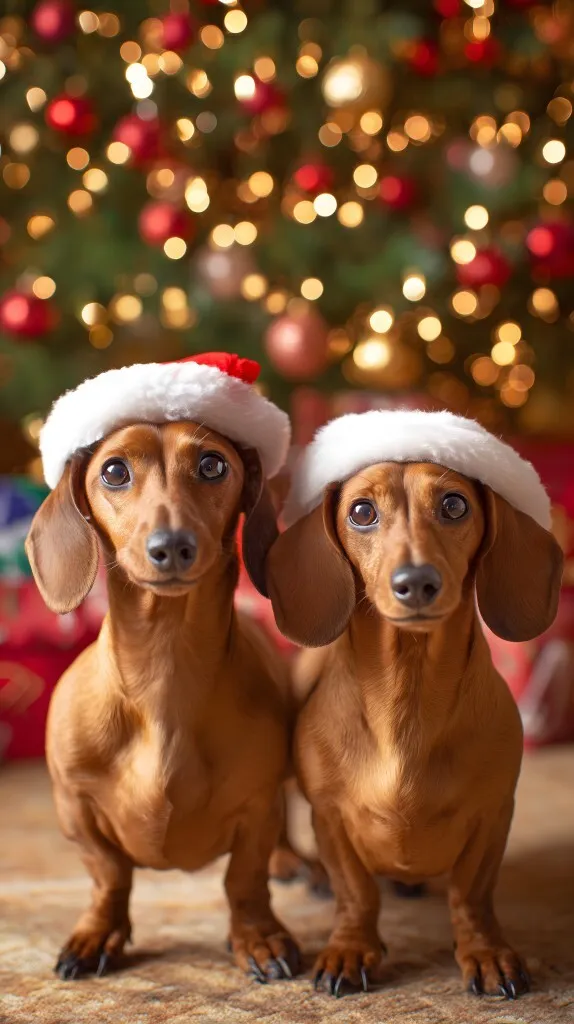Weihnachtliche Dackel mit roten Nikolausmützen