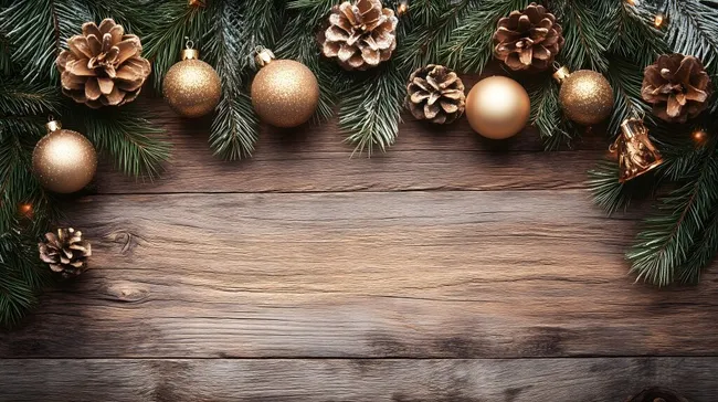 Weihnachtliche Dekorationselemente auf Holz