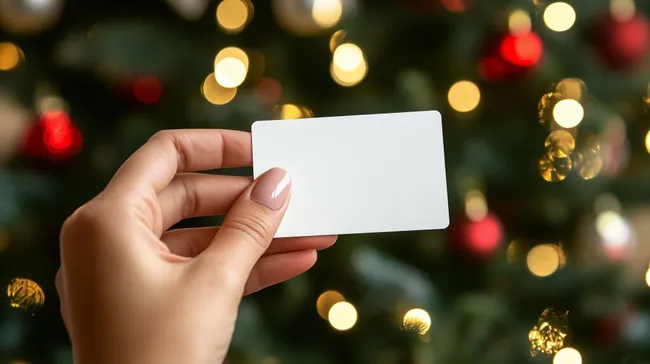 Weihnachtliche Grußkarte mit leerem Schild