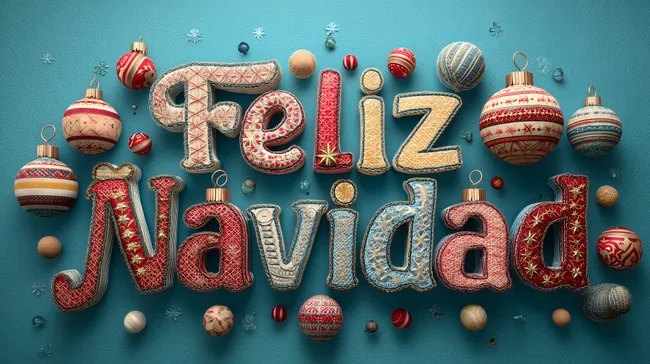 Weihnachtliche Grußkarte mit Schriftzug und Christbaumkugeln