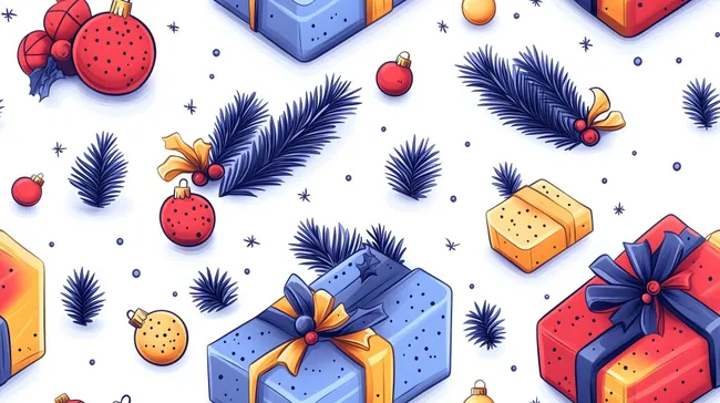 Weihnachtliche Illustration mit Geschenken und Tannenzweigen