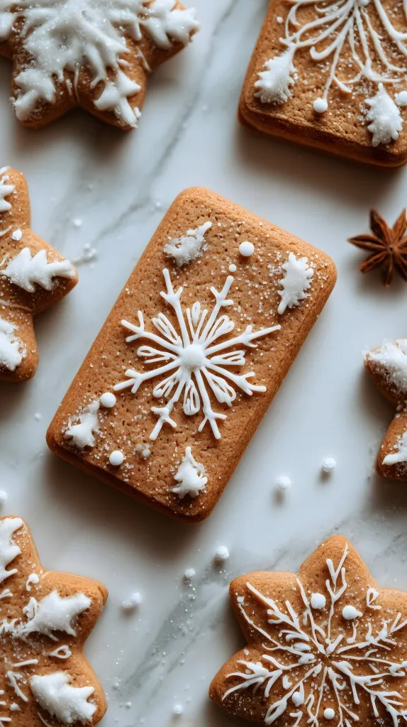 Weihnachtliche Lebkuchenplätzchen mit Schneeflockenmotiv