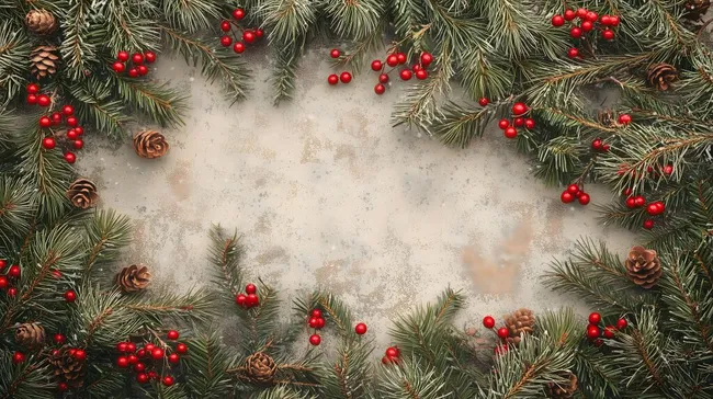 Weihnachtliche Natur-Kulisse mit Tannenzweigen und Beeren