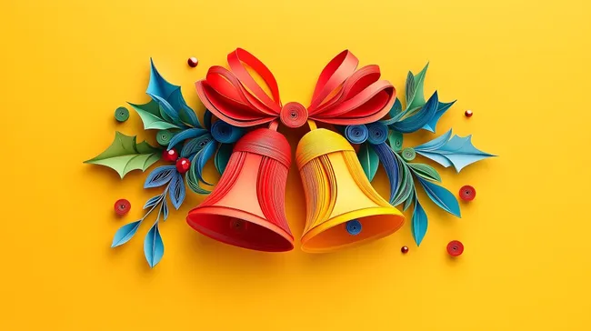 Weihnachtliche Papierschmuckkunst in Rot, Gelb und Blau