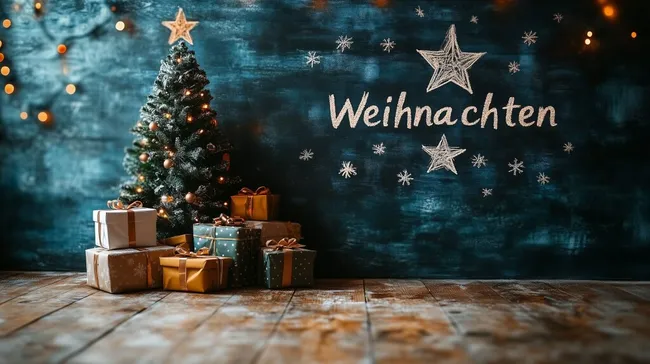 Weihnachtliche Stimmung mit Tannenbaum und Geschenken