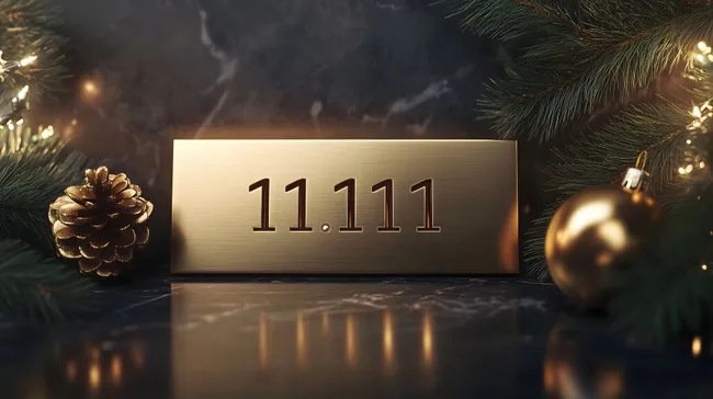Weihnachtliche Szene mit goldenem 11:11-Schriftzug