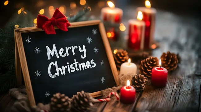 Weihnachtliche Tafel mit Kerzen und Tannenzapfen