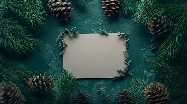 Weihnachtliche Tannenzweige mit leerer Kartenvorlage