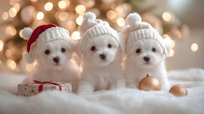 Weihnachtliche Welpen in festlicher Szene