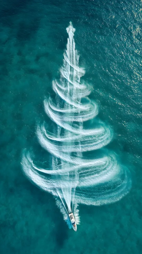 Weihnachtlicher Boost auf dem Meer - Luftaufnahme