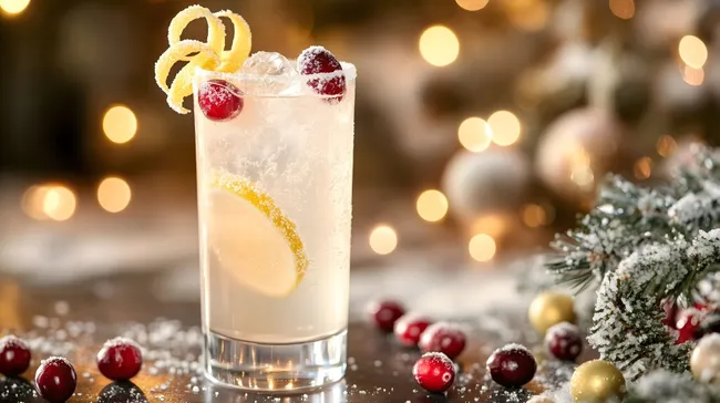 Weihnachtlicher Cocktail mit Zitrone und Cranberries